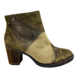 Earth Malta Ankle Boots Womens 8.5 Brown Taupe Suede Patchwork Heel Booties Zip